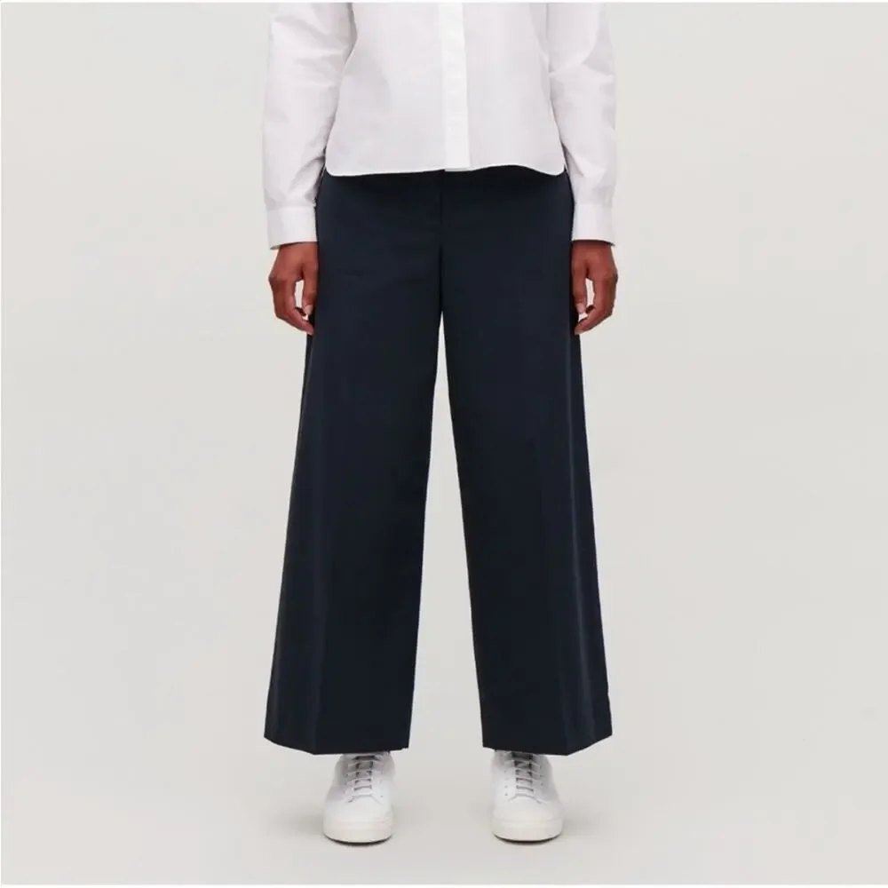 COS LINEN WIDE-LEG TROUSERS Navy Blue EU 42 US 10